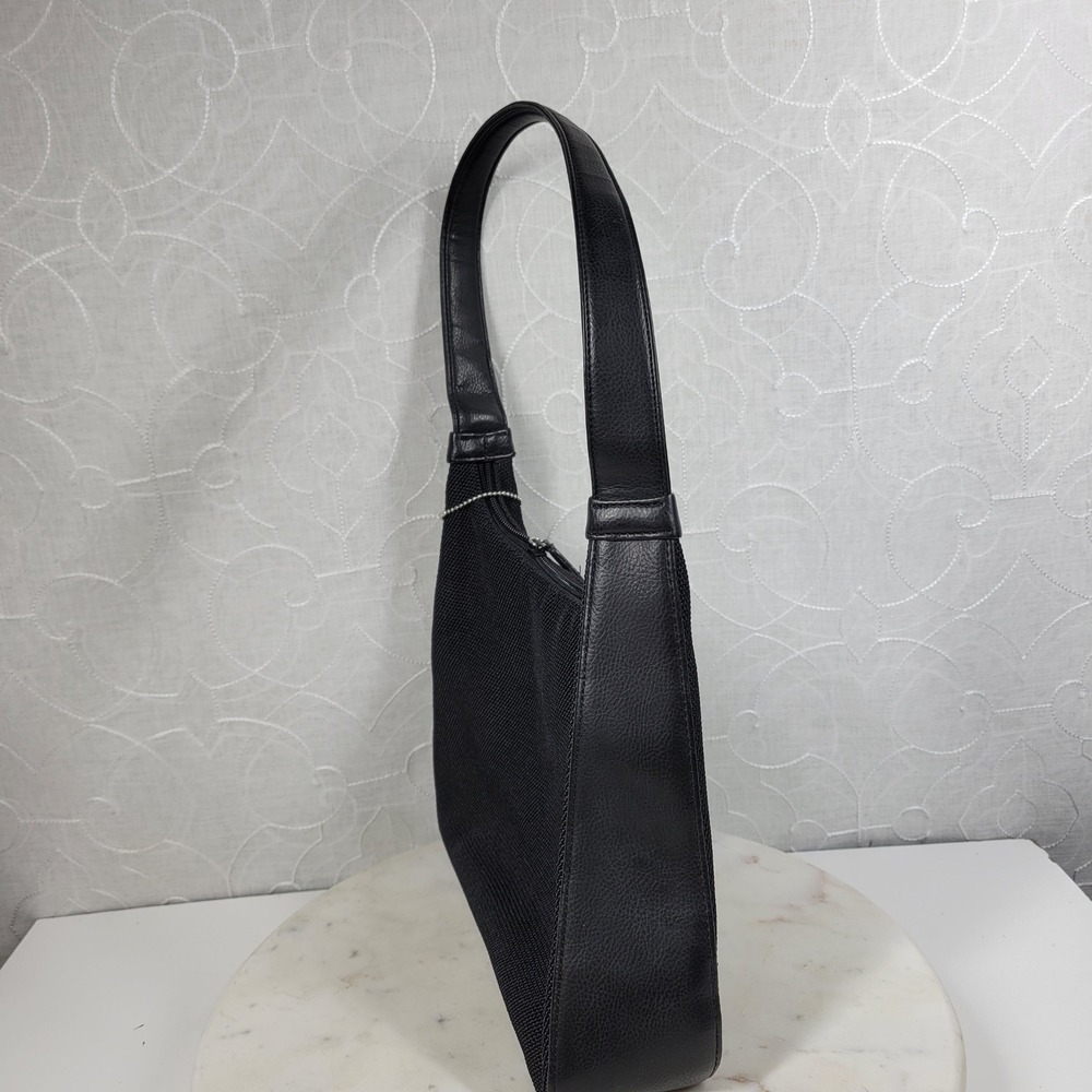Nine West Mini Hobo Shoulder Bag Purse Black Mesh Zip Silver Logo Charm Y2K - Picture 7 of 15
